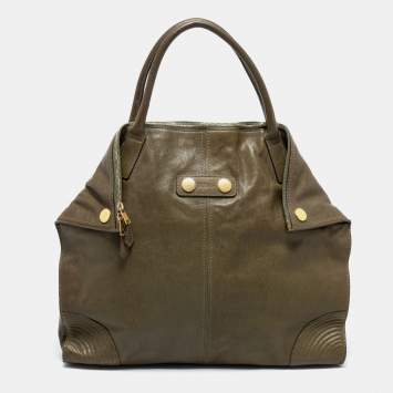 Pre Owned Alexander McQueen Green Leather Large De Manta Tote