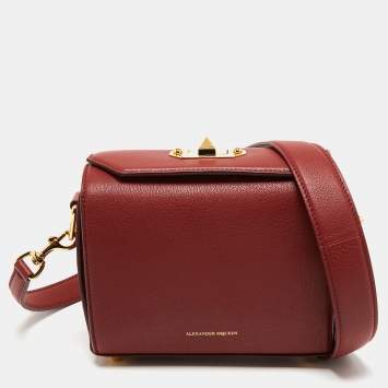 Pre Owned Alexander McQueen Burgundy Leather Box 16 Crossbody Bag