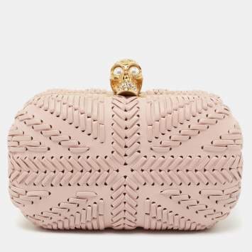 Pre Owned Alexander McQueen Pink Leather Skull Box Clutch