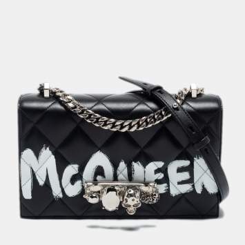 Pre Owned Alexander McQueen Black Graffiti Quilted Leather Small Jewel Shoulder Bag