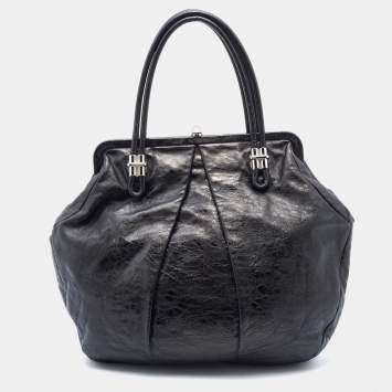 Pre Owned Alexander McQueen Metallic Black Leather Frame Satchel
