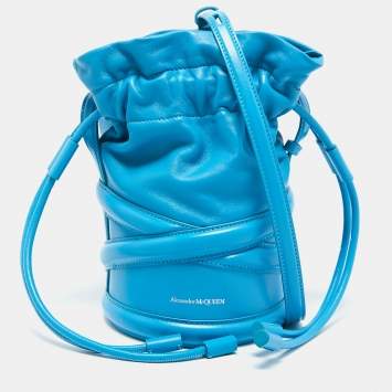 Pre Owned Alexander McQueen Blue Leather The Soft Curve Bucket Bag