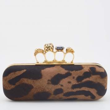 Pre Owned Alexander McQueen Brown/Beige Printed Fabric Skull Knuckle Box Clutch