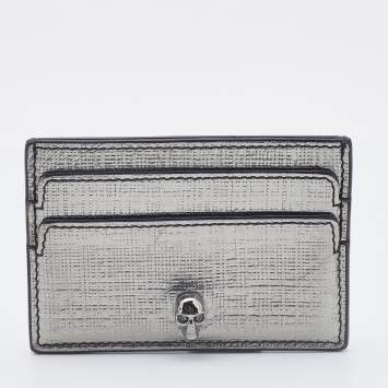 Pre Owned Alexander McQueen Silver Leather Skull Card Holder