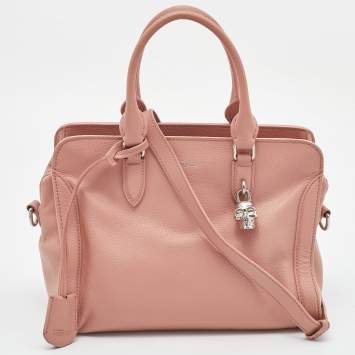 Pre Owned Alexander McQueen Peach Leather Skull Padlock Tote