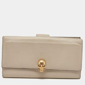 Pre Owned Alexander McQueen Grey Leather Skull Continental Wallet
