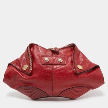 Pre Owned Alexander McQueen Red Leather Medium De Manta Clutch