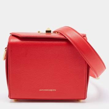 Pre Owned Alexander McQueen Red Leather Box Shoulder Bag 