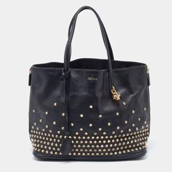 Pre Owned Alexander McQueen Black Studded Leather Padlock Shopper Tote