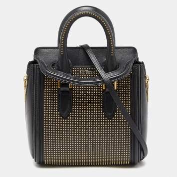 Pre Owned Alexander McQueen Black Studded Leather Mini Heroine Satchel