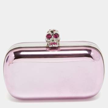 Pre Owned Alexander McQueen Pink Metal Skull Box Clutch