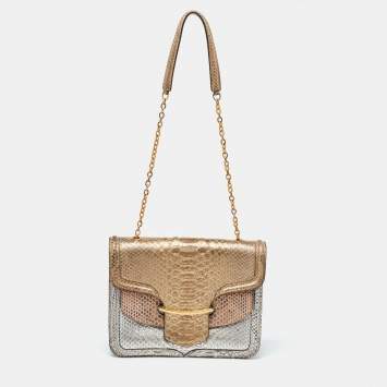 Pre Owned Alexander McQueen Metallic Python Heroine Chain Shoulder Bag