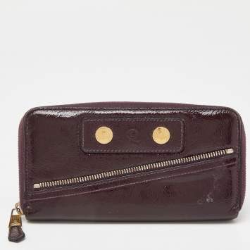 Pre Owned Alexander McQueen Purple Patent Leather Zip Around Wallet
