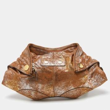 Pre Owned Alexander McQueen Beige/Gold Suede Medium De Manta Clutch