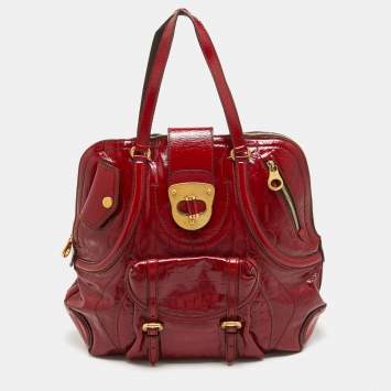 Pre Owned Alexander McQueen Red Croc Embossed Patent Leather Novak Flapper Bag