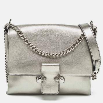Pre Owned Alexander McQueen Metallic Leather Twin Skull Shoulder Bag