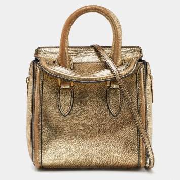 Pre Owned Alexander McQueen Gold Leather Mini Heroine Bag