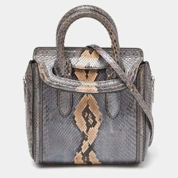 Pre Owned Alexander McQueen Metallic Grey Python Mini Heroine Bag