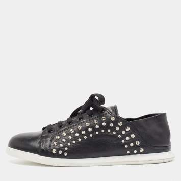Pre Owned Alexander McQueen Black Leather Studded Low Top Sneakers Size 40