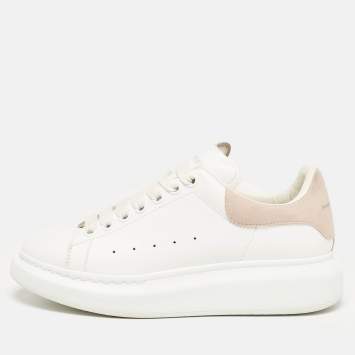 Pre Owned Alexander McQueen White Leather and Suede Oversized Lace Up Sneakers Size 38.5