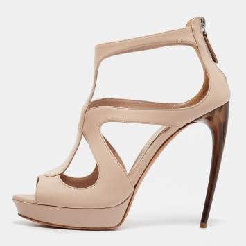 Pre Owned Alexander McQueen Beige Leather Ankle Strap Sandals Size 41