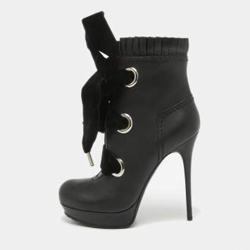 Pre Owned Alexander McQueen Black Leather Ankle Length Boots Size 40