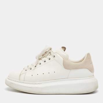 Pre Owned Alexander McQueen White Leather Oversized Lace Up Sneakers Size 38.5