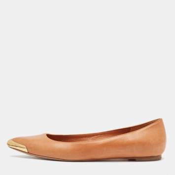 Pre Owned Alexander McQueen Tan Leather Pointed Toe Ballet Flats Size 38.5