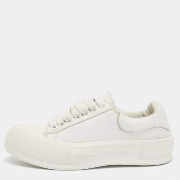 Pre Owned Alexander McQueen White Leather Deck Plimsoll Lace Up Sneakers Size 39