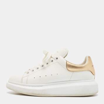 Pre Owned Alexander McQueen White/Gold Leather Oversized Sneakers Size 39.5