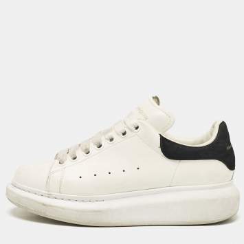 Pre Owned Alexander McQueen White Leather and Suede Oversized Lace Up Sneakers Size 38.5