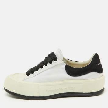Pre Owned Alexander McQueen White/Black Canvas Tread Slick Sneakers Size 36