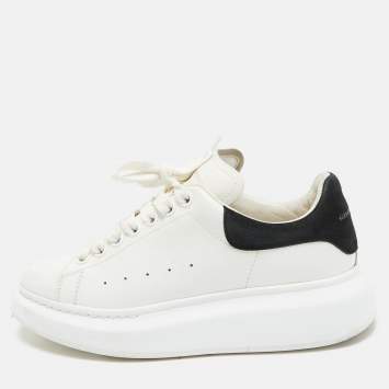 Pre Owned Alexander McQueen Black/White Leather and Suede Oversized Lace Up Sneakers Size 38