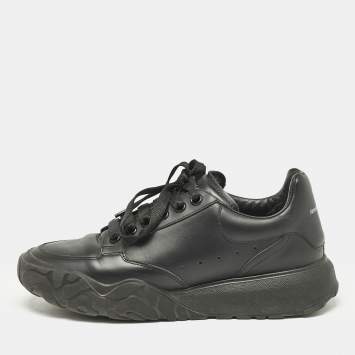 Pre Owned Alexander McQueen Black Leather Oversized Trainer Sneakers Size 39.5