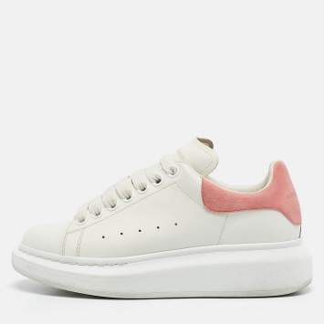 Pre Owned Alexander McQueen White/Pink Suede and Leather Oversized Sneakers Size 36