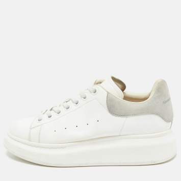 Pre Owned Alexander McQueen White/Grey Suede and Leather Oversized Sneakers Size 37