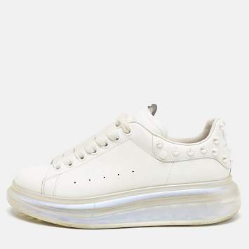 Pre Owned Alexander McQueen White Leather Larry Low Top Sneakers Size 39.5