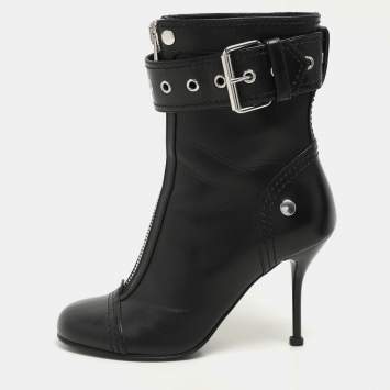 Alexander McQueen Black Leather Ankle Length Boots Size 36