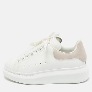 Pre Owned Alexander McQueen White/Pink Leather and Suede Larry Low Top Sneakers Size 35.5