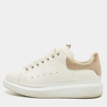 Pre Owned Alexander McQueen White/Beige Leather and Suede Oversized Sneakers Size 37.5