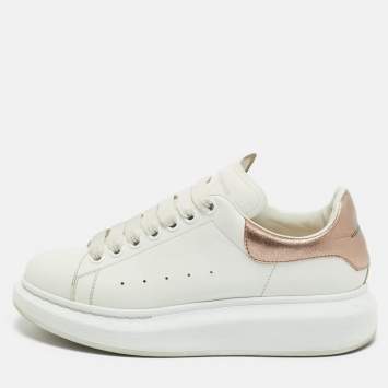 Pre Owned Alexander McQueen White/Metallic Leather Oversized Sneakers Size 38.5