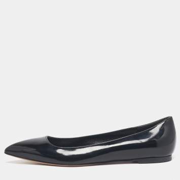 Pre Owned Alexander McQueen Black Patent Leather Pointed Toe Ballet Flats Size 38