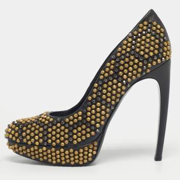 Pre Owned Alexander McQueen Black Studded Leather Platform Pumps Size 40