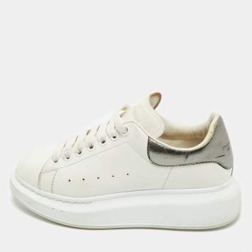 Pre Owned Alexander McQueen White/Metallic Leather Oversized Sneakers Size 38.5