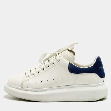 Pre Owned Alexander McQueen White/Blue Leather and Suede Oversized Sneakers Size 40