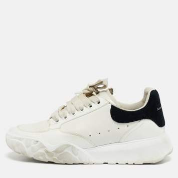 Pre Owned Alexander McQueen White/Black Leather Oversized Low Top Sneakers Size 37