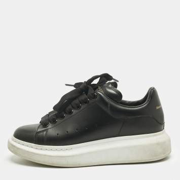 Pre Owned Alexander McQueen Black Leather Oversized Sneakers Size 37
