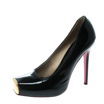 Pre Owned Alexander McQueen Black Patent Leather Square Toe Platform Pumps Size 37.5
