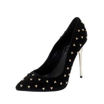 Pre Owned Alexander McQueen Black Suede Studded Pointed Toe Pumps Size 37