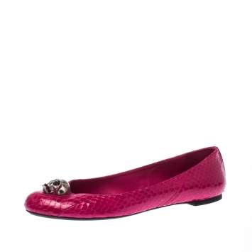 Pre Owned Alexander McQueen Pink Python Leather Skull City Ballet Flats Size 40